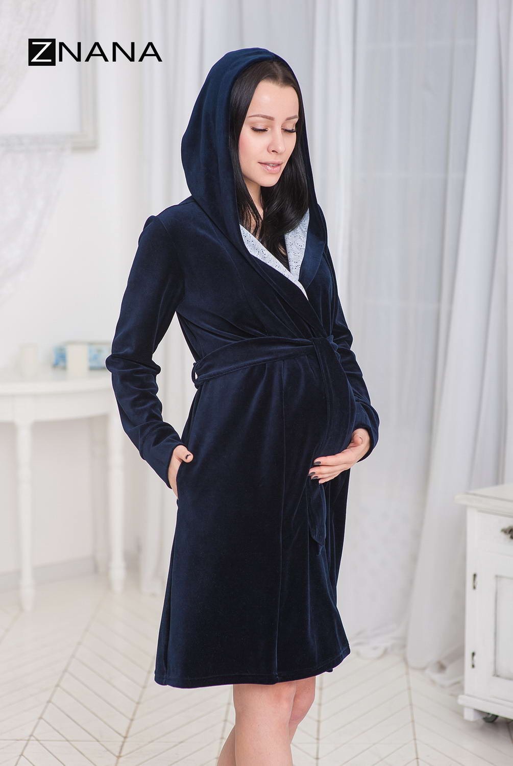 Халат CARE з капюшоном велюровий для вагітних і годування Znana Mama